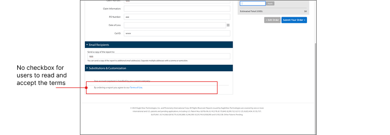 EagleView order button repositioning