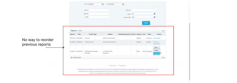 EagleView order button repositioning